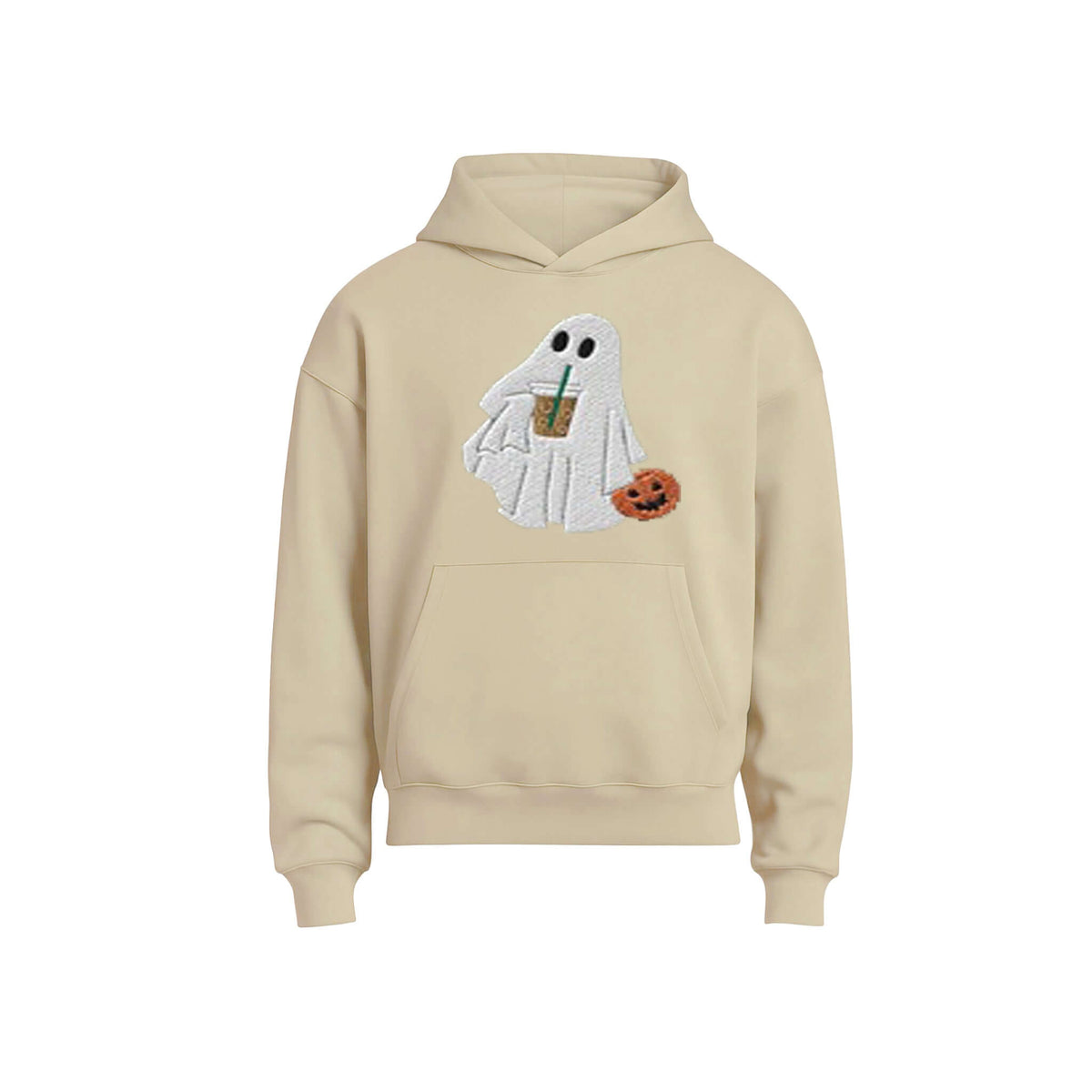 Ghost Print Hoodie Light Beige Style FTL