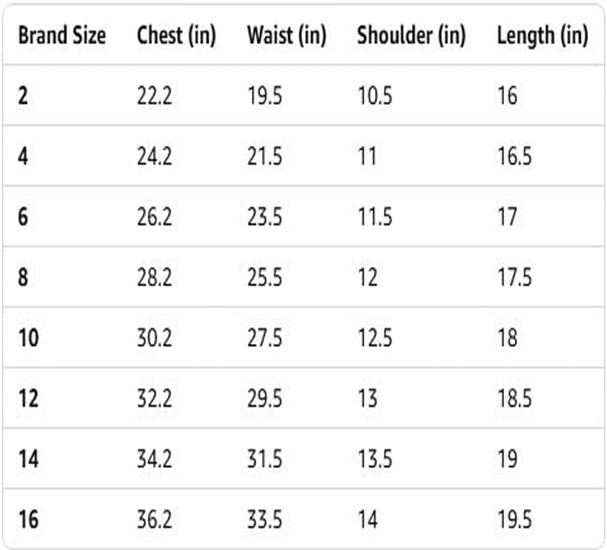 US Size Chart for Bad Boy Vest showing measurements in inches.