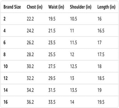 US Size Chart for Bad Boy Vest showing measurements in inches.
