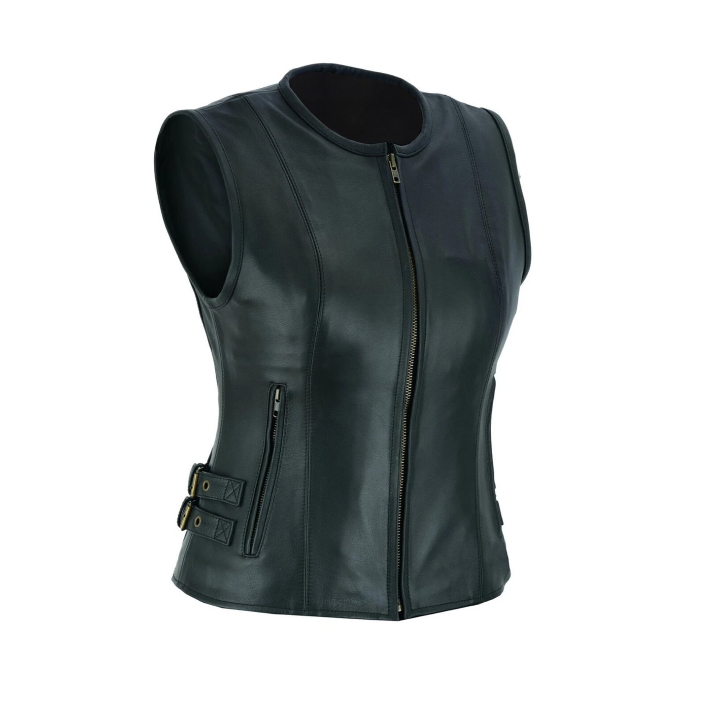 Black leather vest on a white background