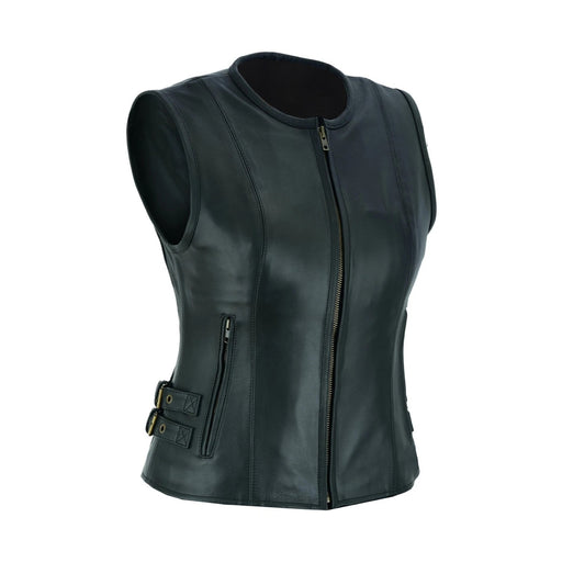 Black leather vest on a white background