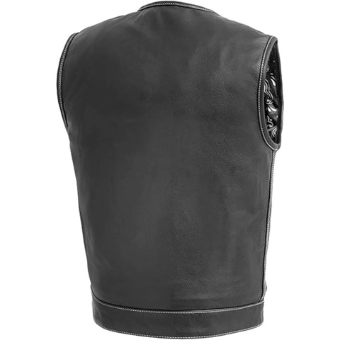 FTL Black Leather Biker Vest Concealed Carry Club Style
