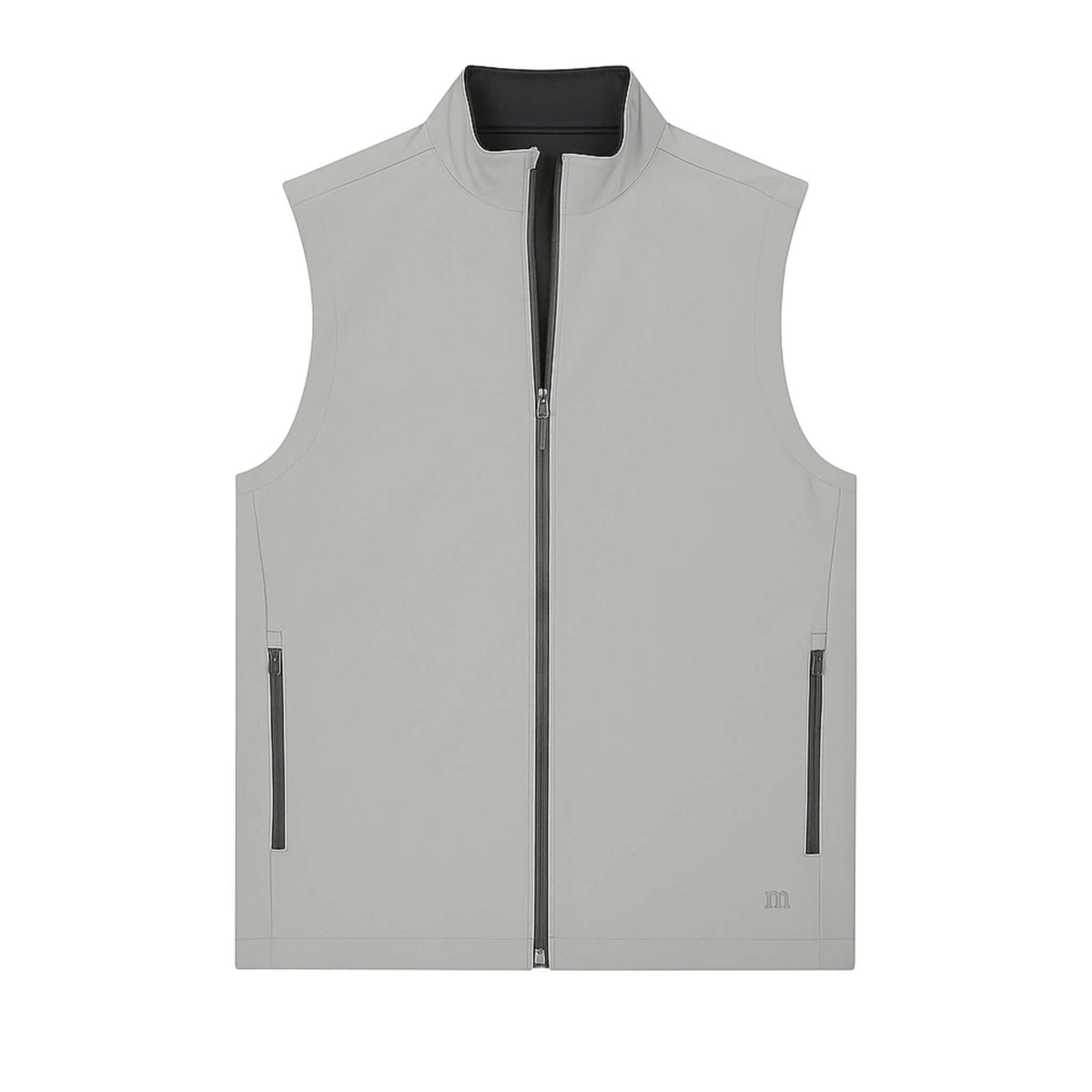 Men's Light Gray Sleeveless Zip-Up Vest with High Collar