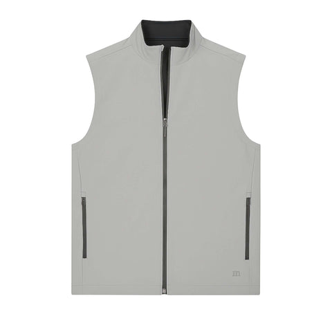 Men's Light Gray Sleeveless Zip-Up Vest with High Collar