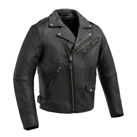 Black Premium Leather Motorcycle Biker Gear Jacket