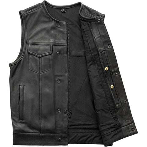 Men Black Outlaw Club Vest Leather Biker Gear