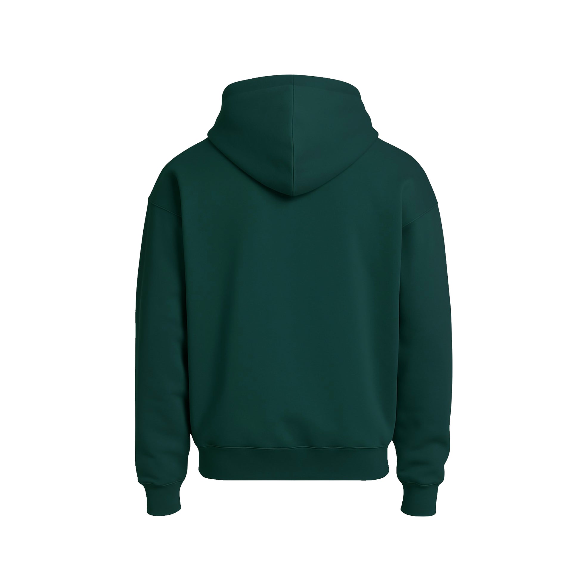 Green hoodie shown from the back on a white background