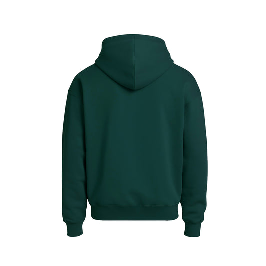 Green hoodie shown from the back on a white background