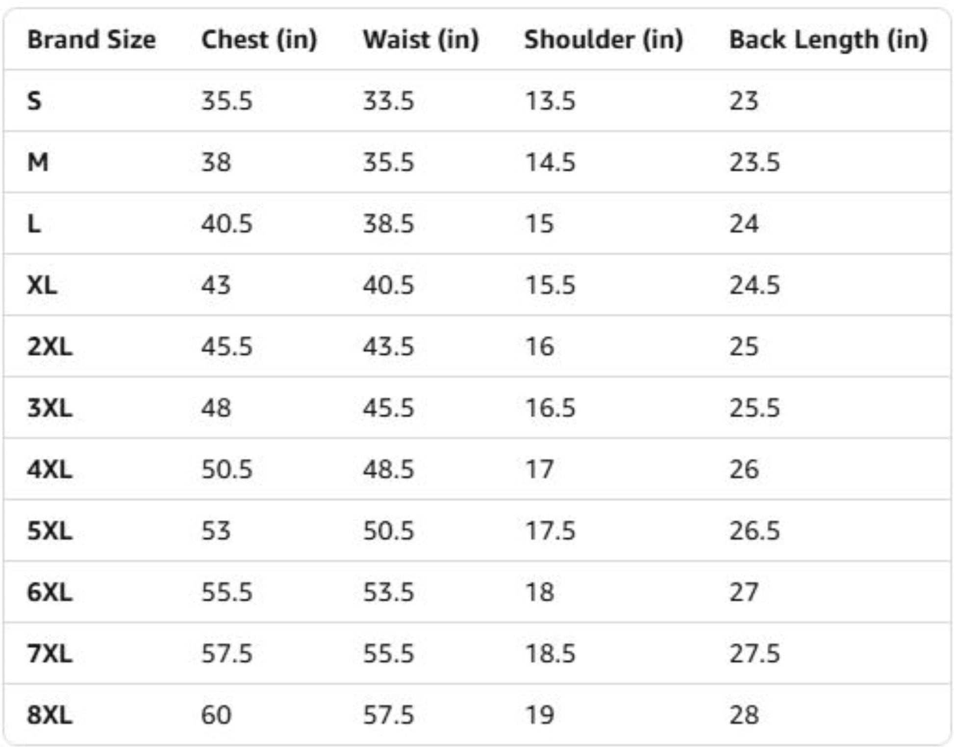 US Regular Size Chart for Gun Runner Vest with brand sizes, chest, waist, shoulder, and back length measurements.