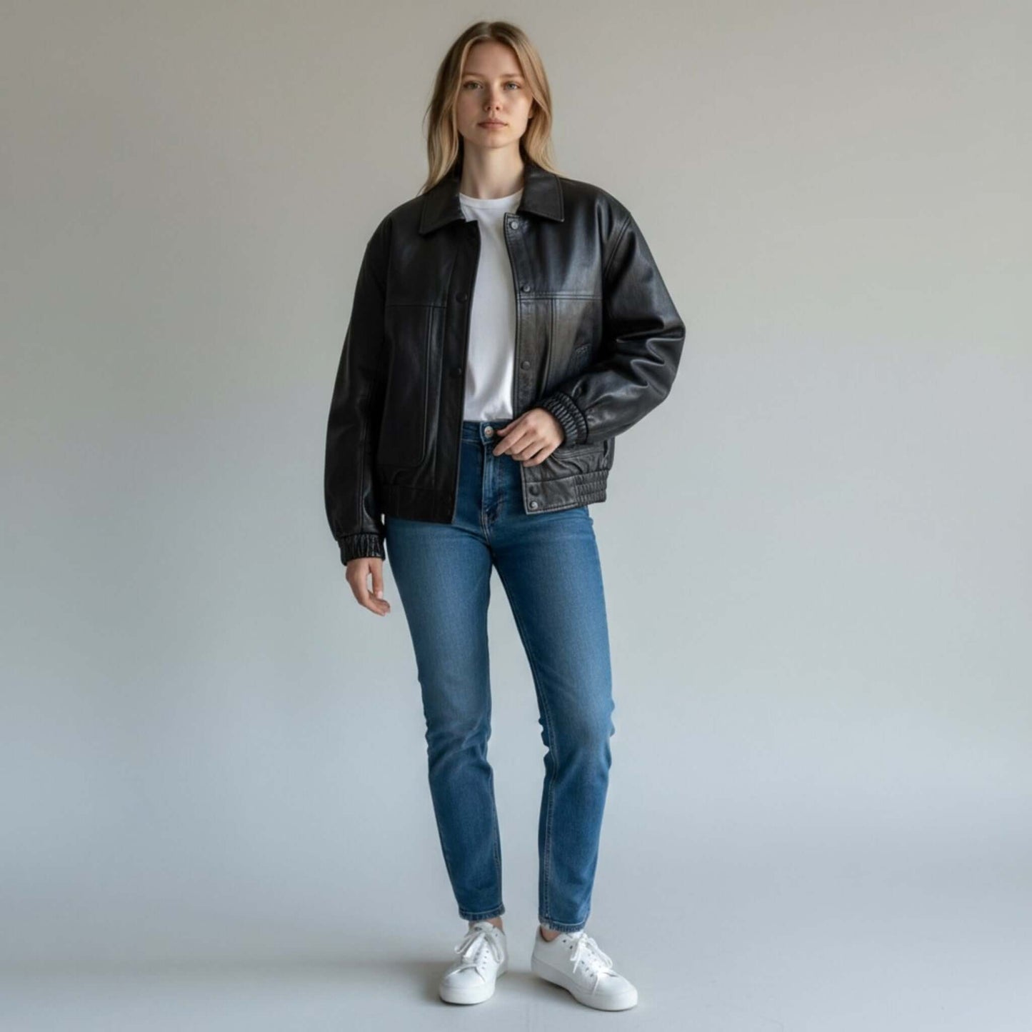 Authentic Retro Oversized Leather Jacket for women