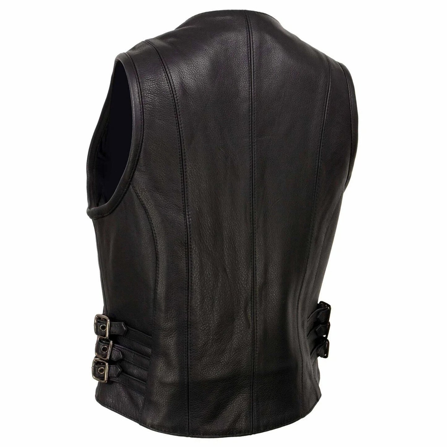 Black leather vest on a white background