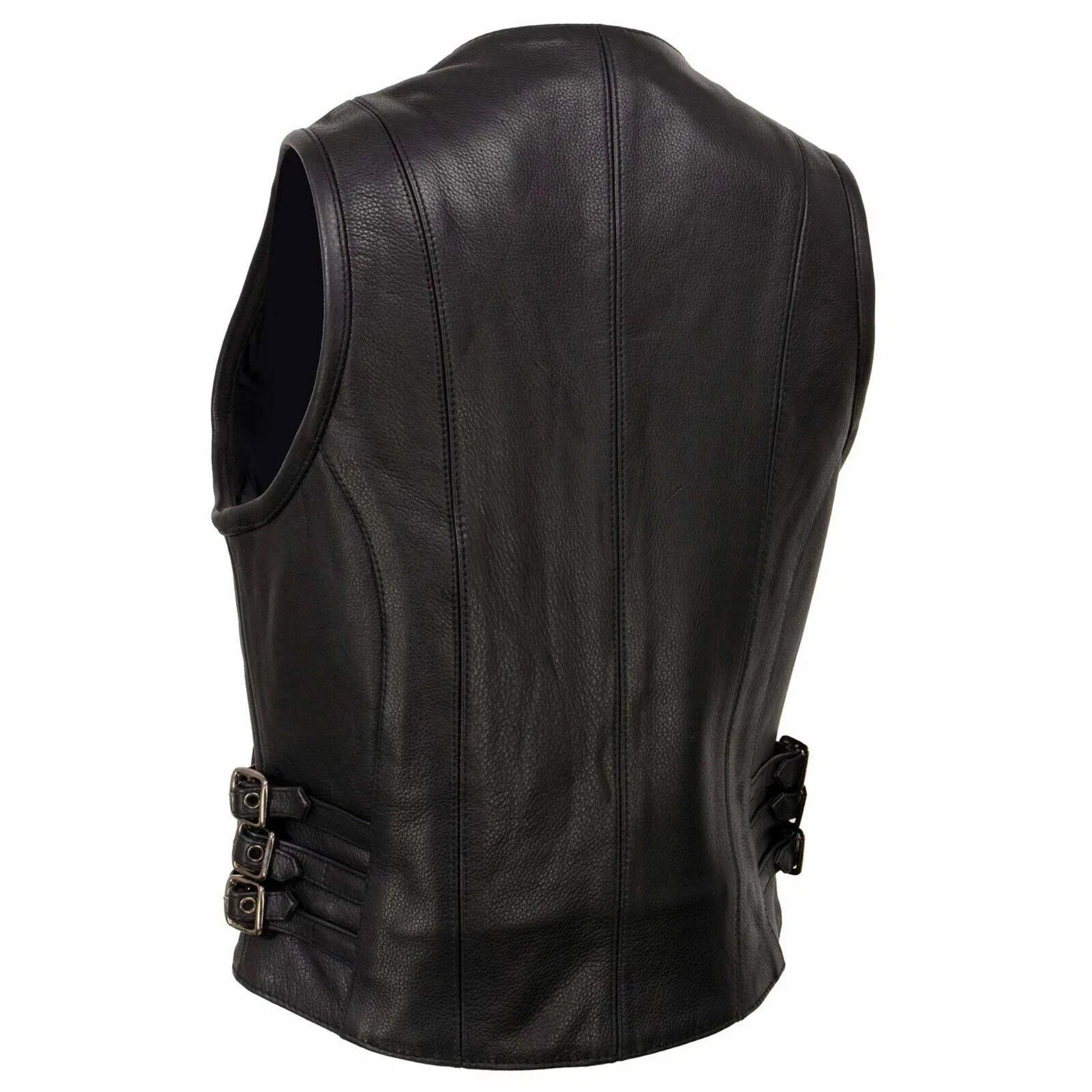 Black leather vest on a white background