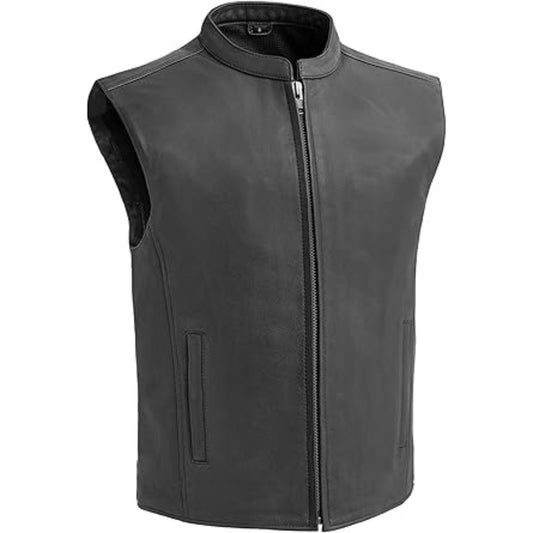 Black leather vest on a white background