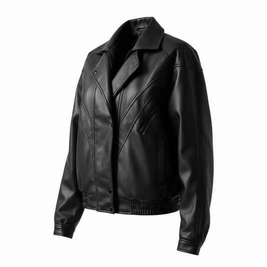 Black leather jacket on a white background
