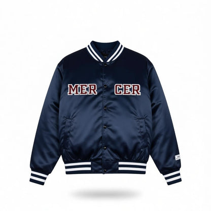 Navy Varsity Jacket with MERCER Embroidery and Striped