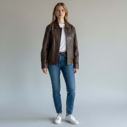 Premium Retro 90s Oversized Brown Leather Bomber Jacket
