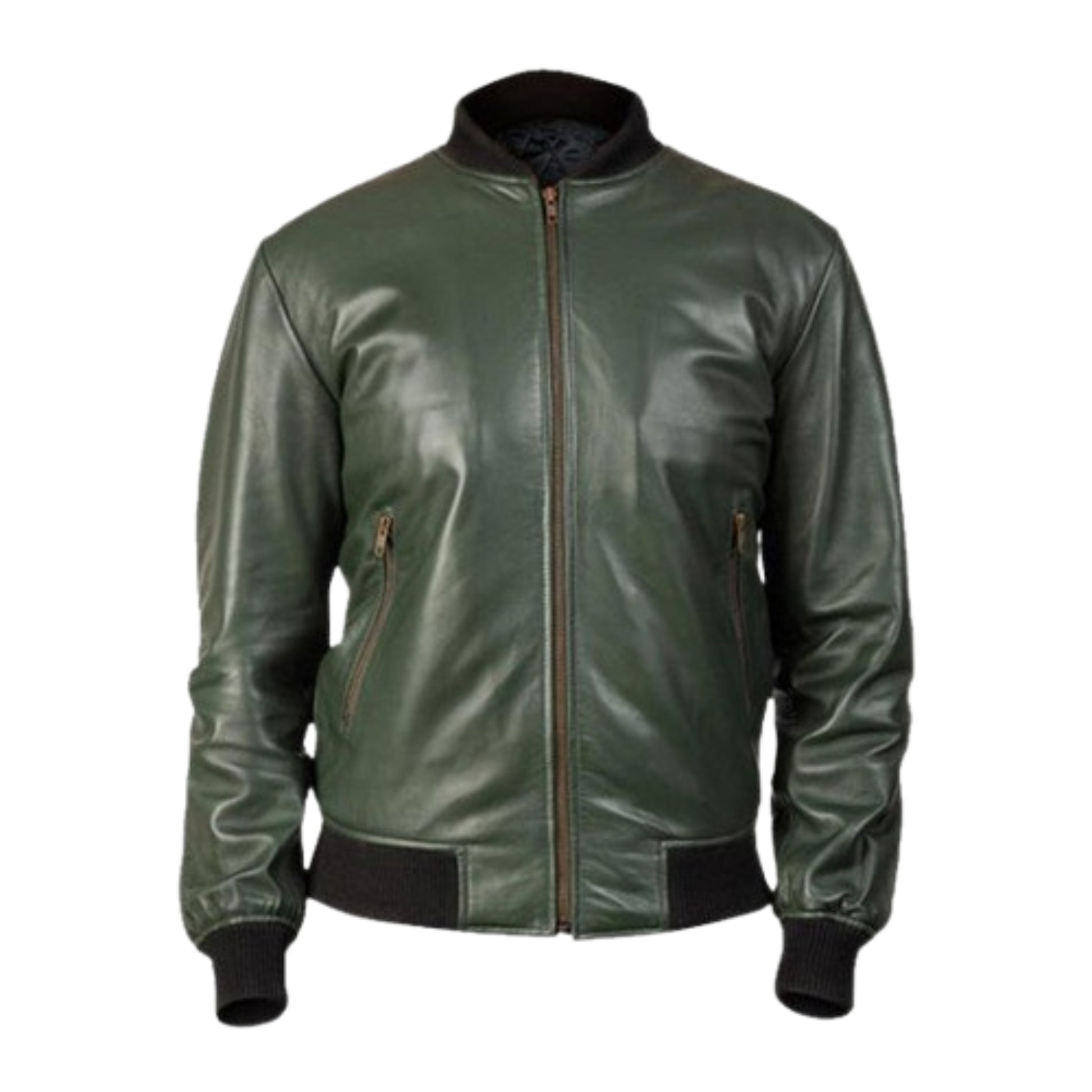 Green leather jacket on a white background