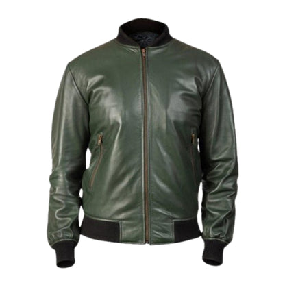Green leather jacket on a white background