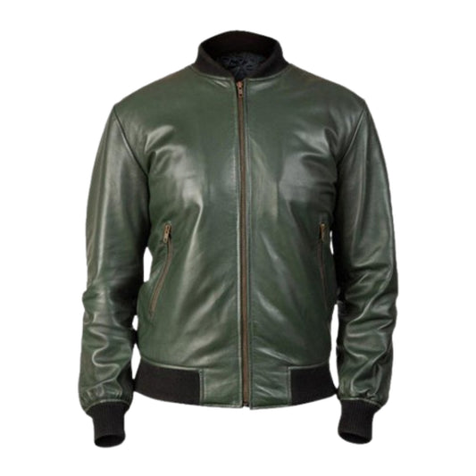 Green leather jacket on a white background