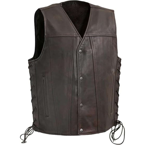 Men Black High Roller Club Motorcycle Leather Vest