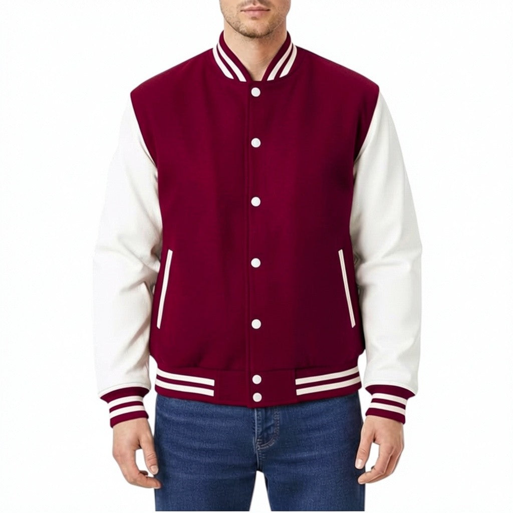 Premium All Wool Varsity Letterman Jacket with White Leather Sleeves