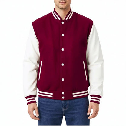 Premium All Wool Varsity Letterman Jacket with White Leather Sleeves