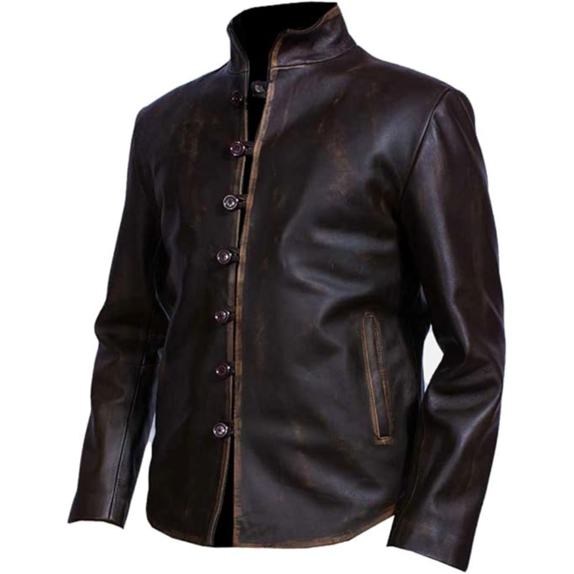 Brown leather jacket on a white background