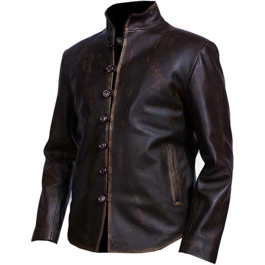 Brown leather jacket on a white background