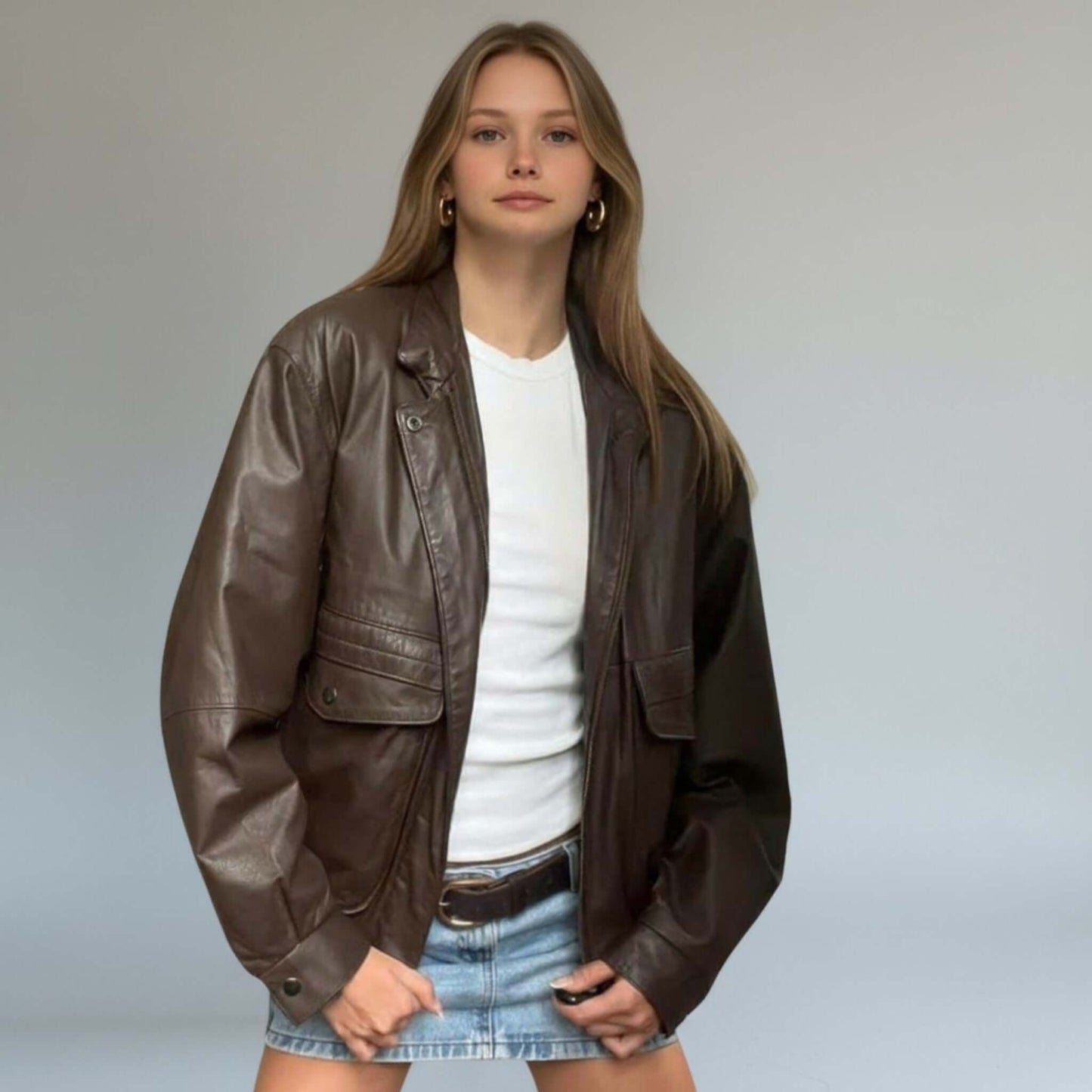 Timeless 90s Brown Leather Bomber Jacket