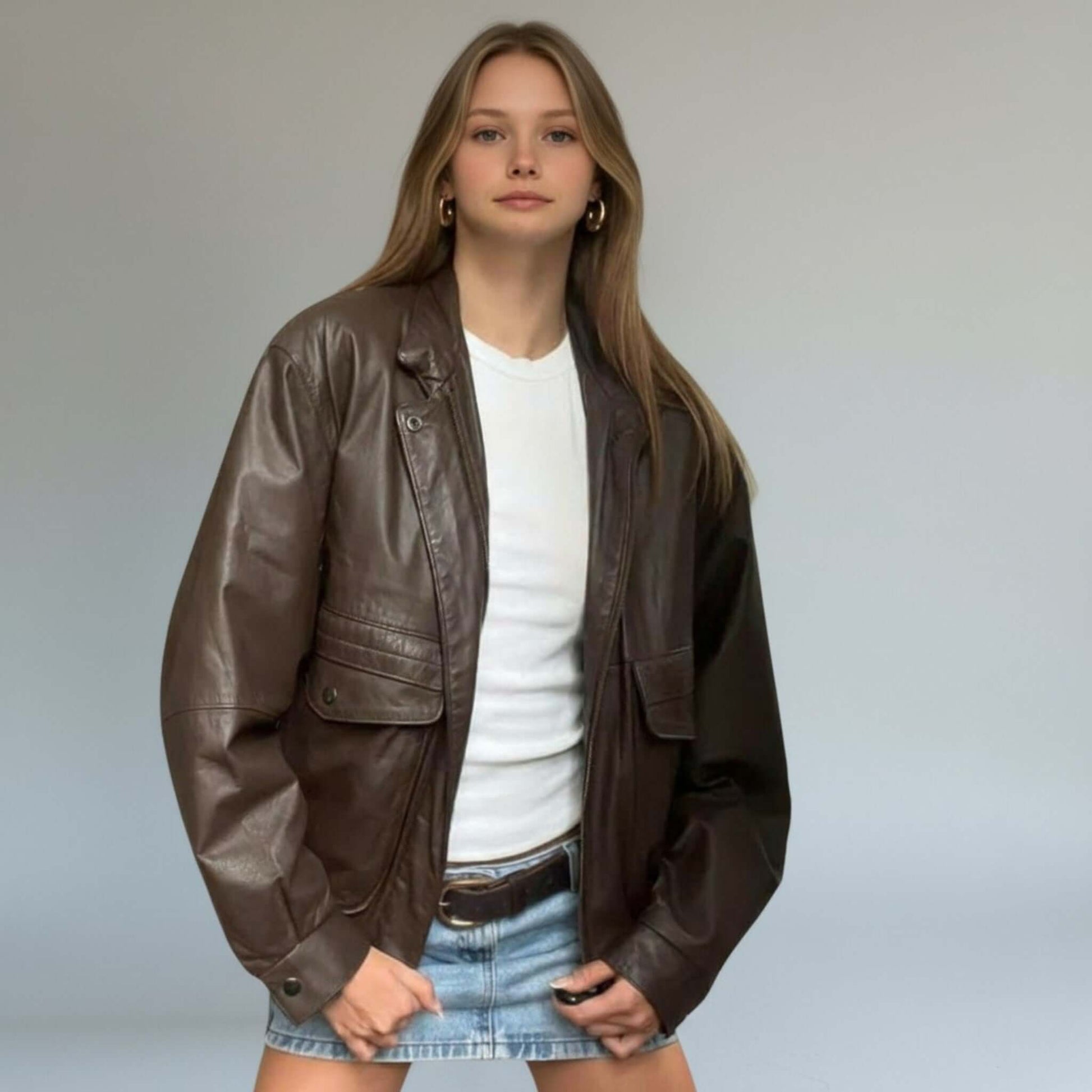 Timeless 90s Brown Leather Bomber Jacket