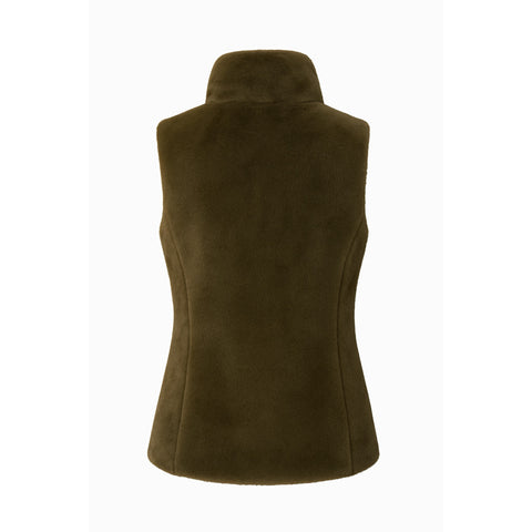 Olive Zip-Up Vest with Le Mink Faux Fur Trim Stylish & Cozy