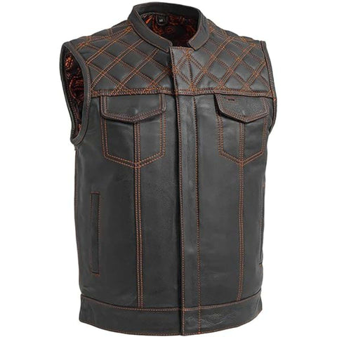 Downside Men Biker Vest Black & Color Trim Leather