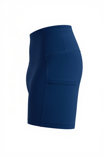 Blue athletic shorts on a white background