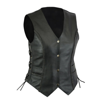 Women’s Black Biker Leather Vest – Concealed Carry Cowhide