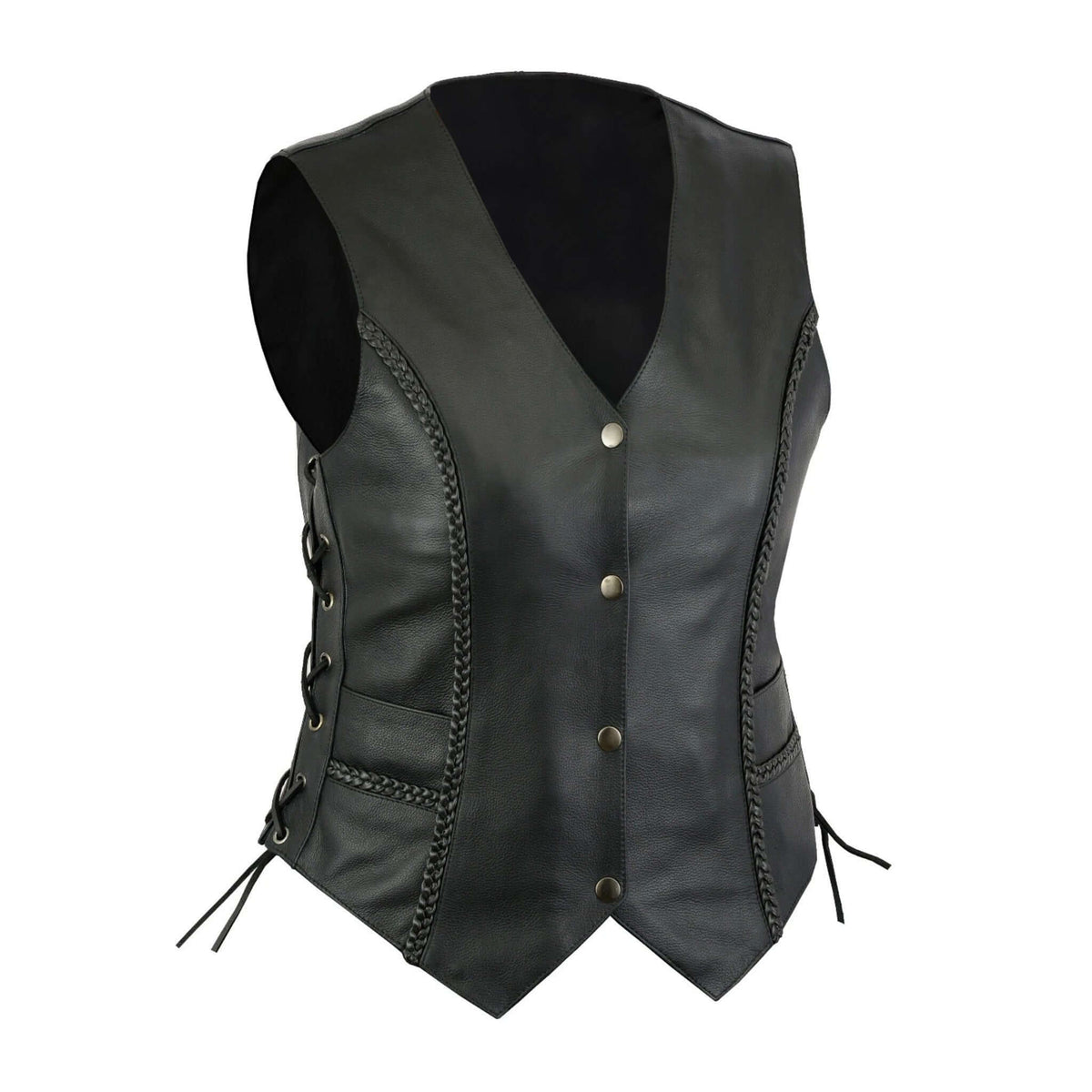 Black Biker Leather Vest Concealed Carry Cowhide