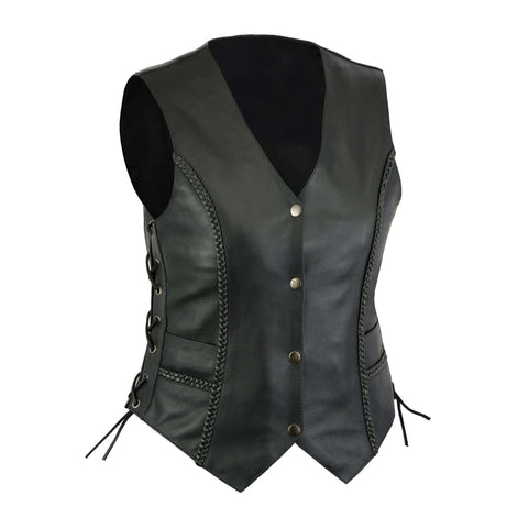 Black Biker Leather Vest Concealed Carry Cowhide