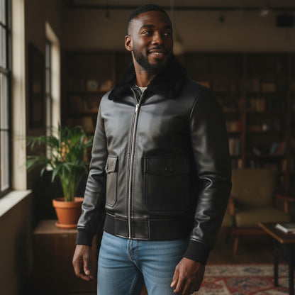 Black & White Leather Bomber Jacket: A Modern Classic