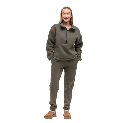 Women's Half-Zip Tracksuit with Kangaroo Pocket Fleece Lined Slippers