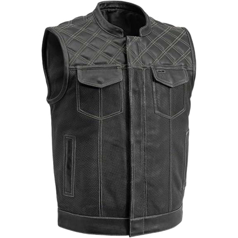 Downside Men Biker Vest Black & Color Trim Leather