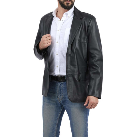Classic Men Leather Blazer Stylish Two-Button Design