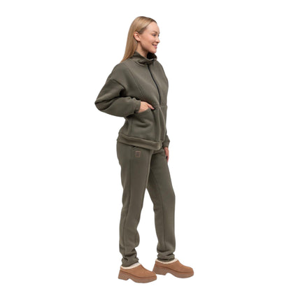 Women's Half-Zip Tracksuit with Kangaroo Pocket Fleece Lined Slippers