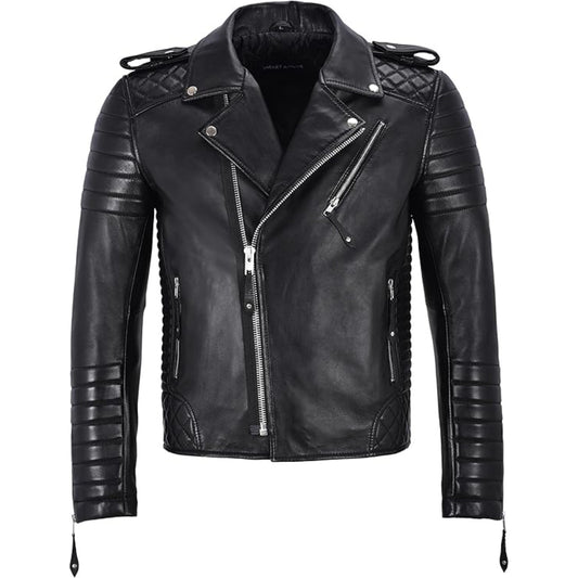 Black leather jacket with zippers on a white background