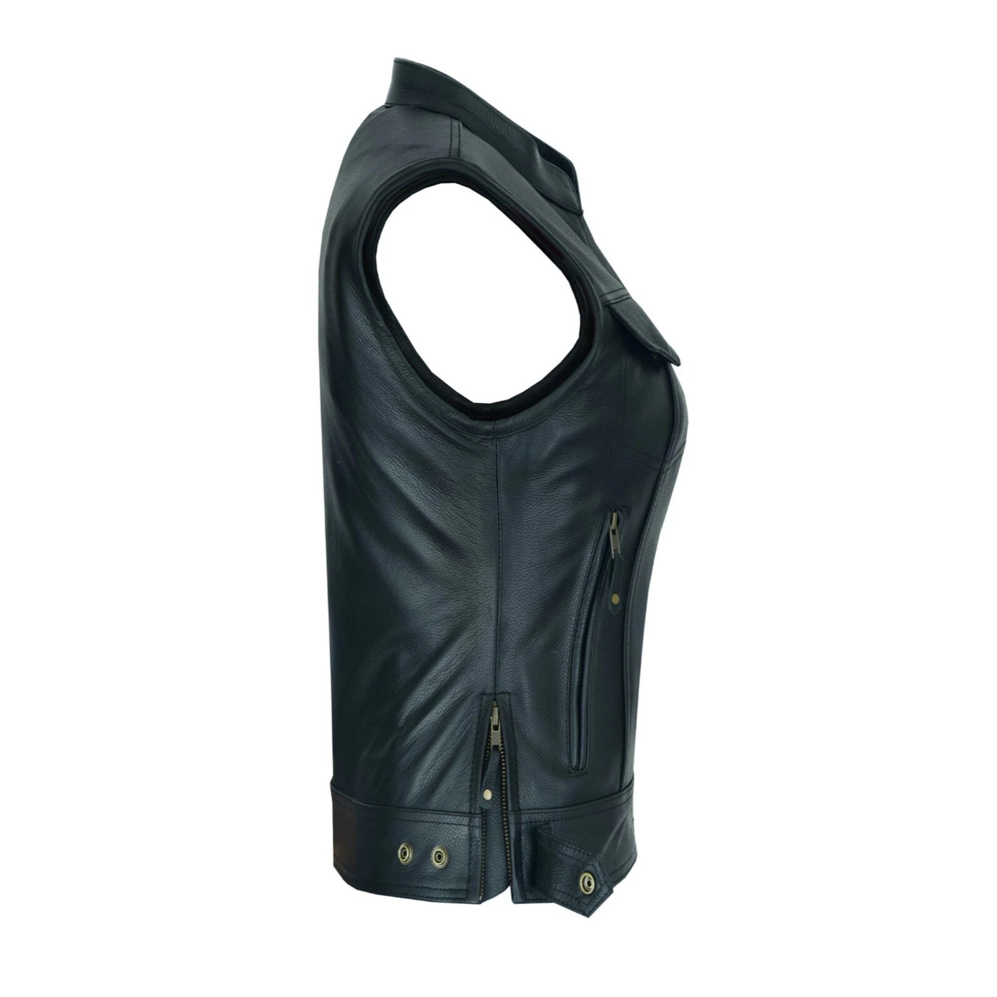 Black leather vest on a white background
