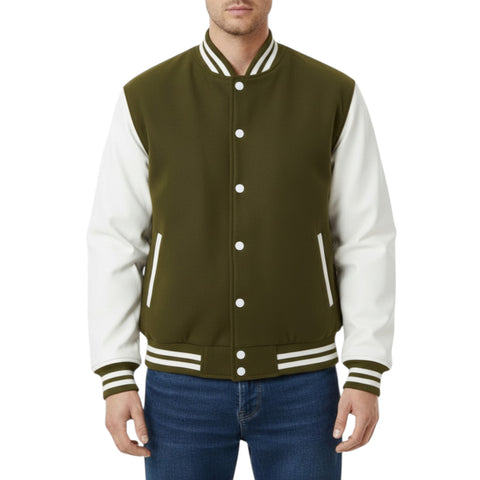 Premium All Wool Varsity Letterman Jacket with White Leather Sleeves