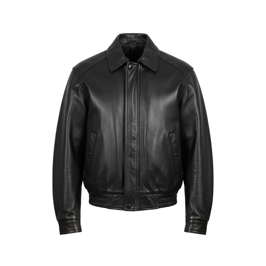 Black leather jacket on a white background