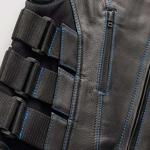 Men Riding Club Style Tactical Leather Motorcycle Vest 