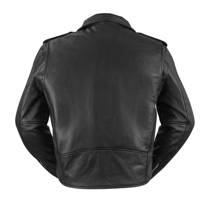 Black leather jacket on a white background