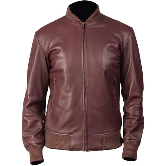 Brown leather jacket on a white background