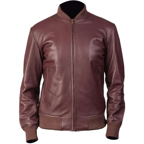 Shane Maroon Leather Bomber Jacket for Men Premium Outerwear