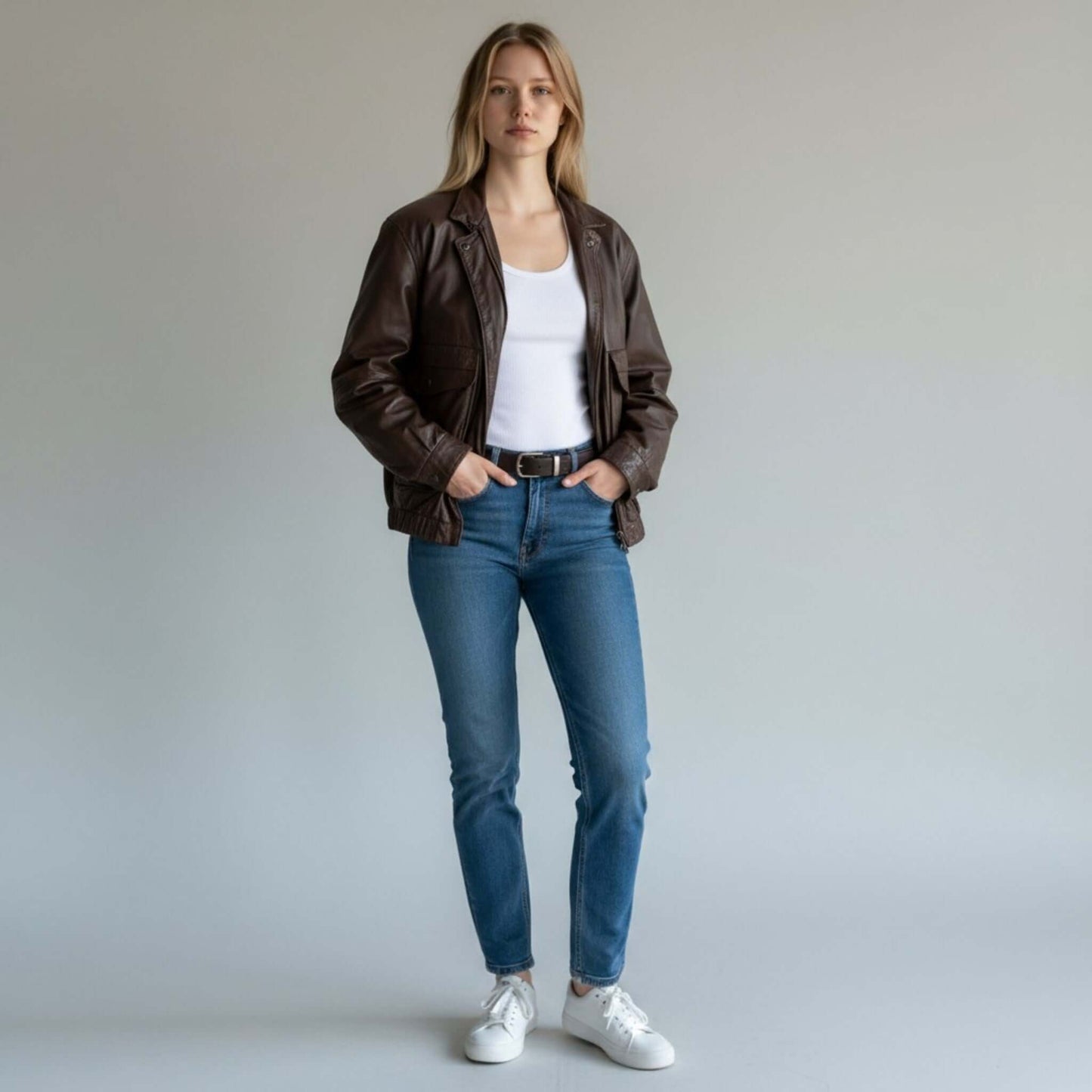 Timeless 90s Brown Leather Bomber Jacket